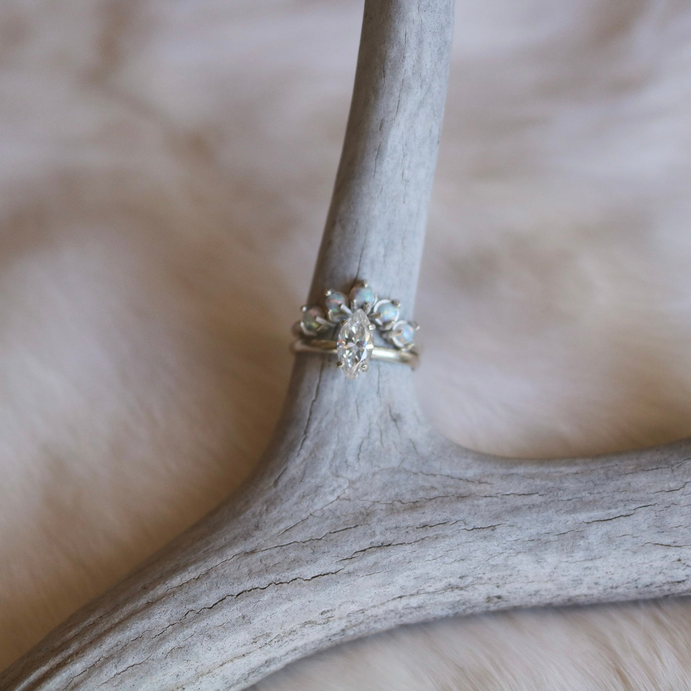 'Arabella' Curved White Opal Ring // Made to Order