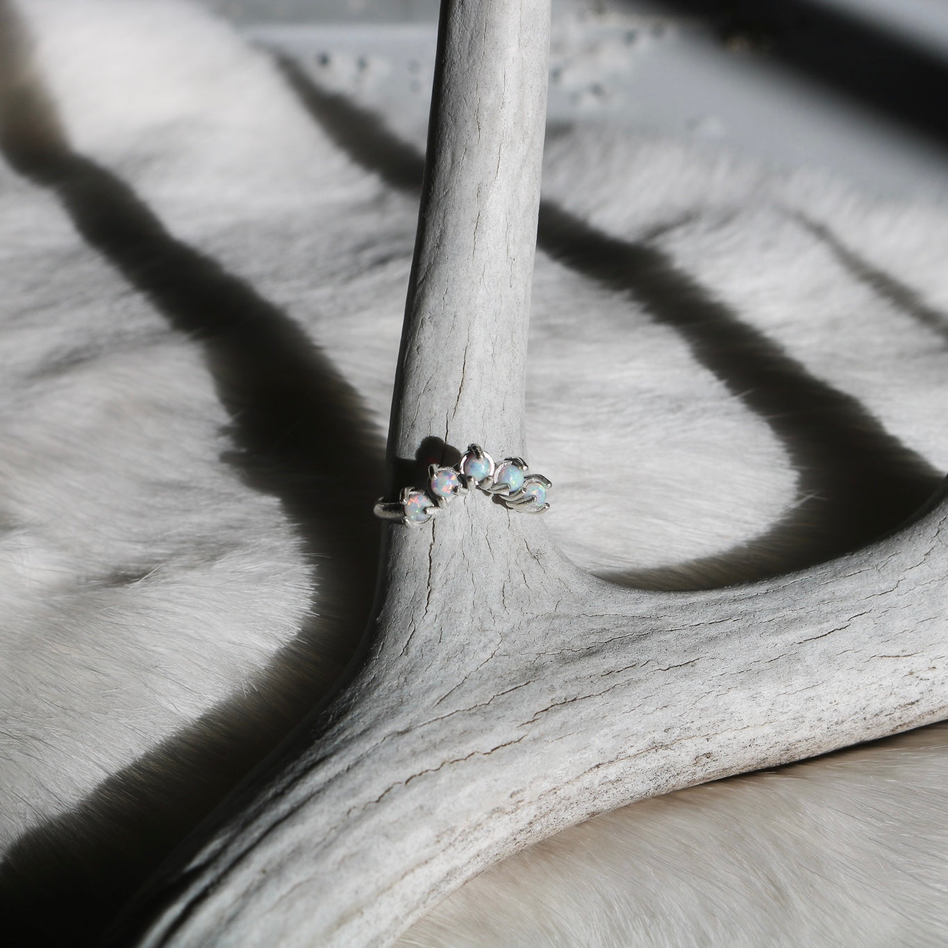 'Arabella' Curved White Opal Ring // Made to Order