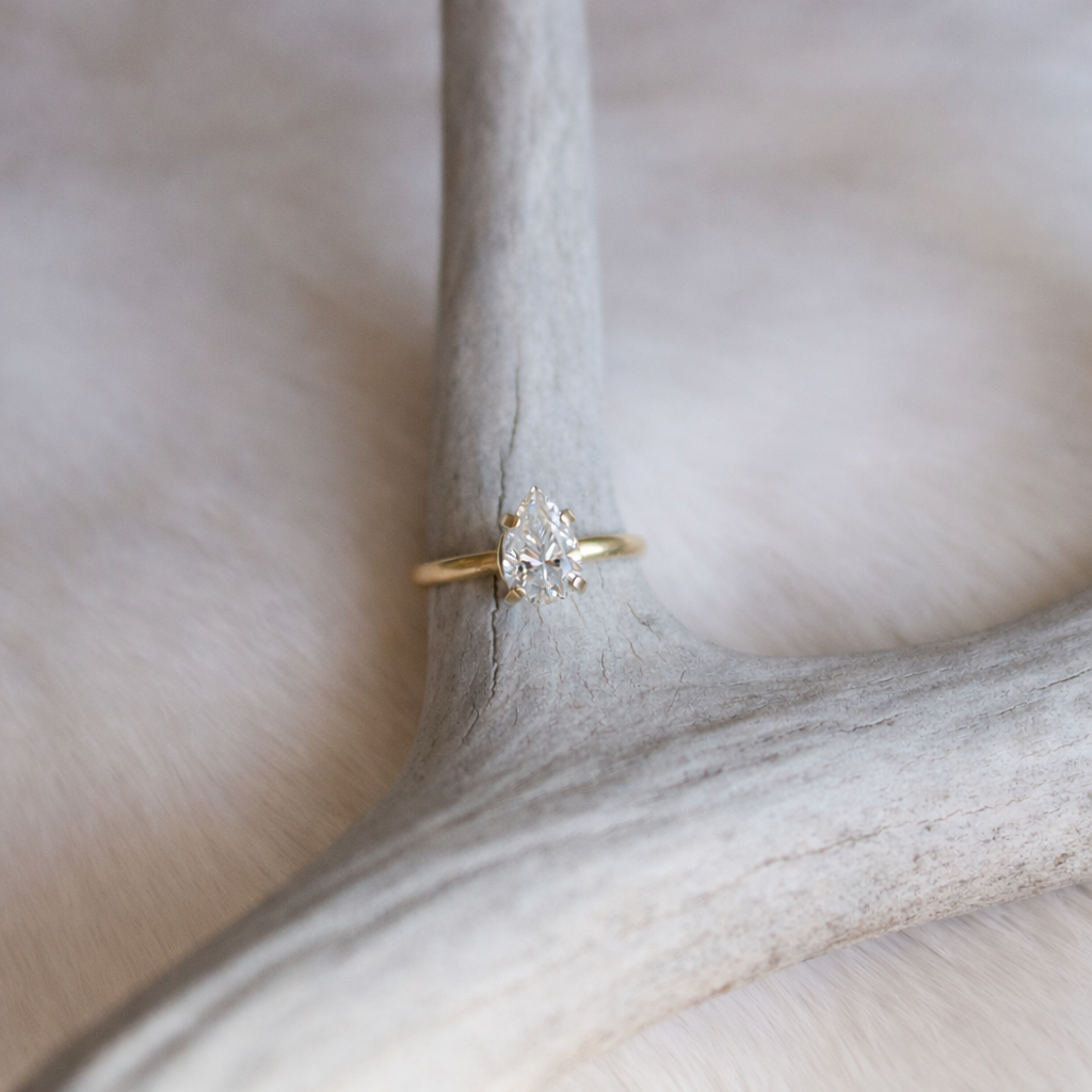 Pear Cut Diamond Engagement Ring in 14K Gold // Made to Order