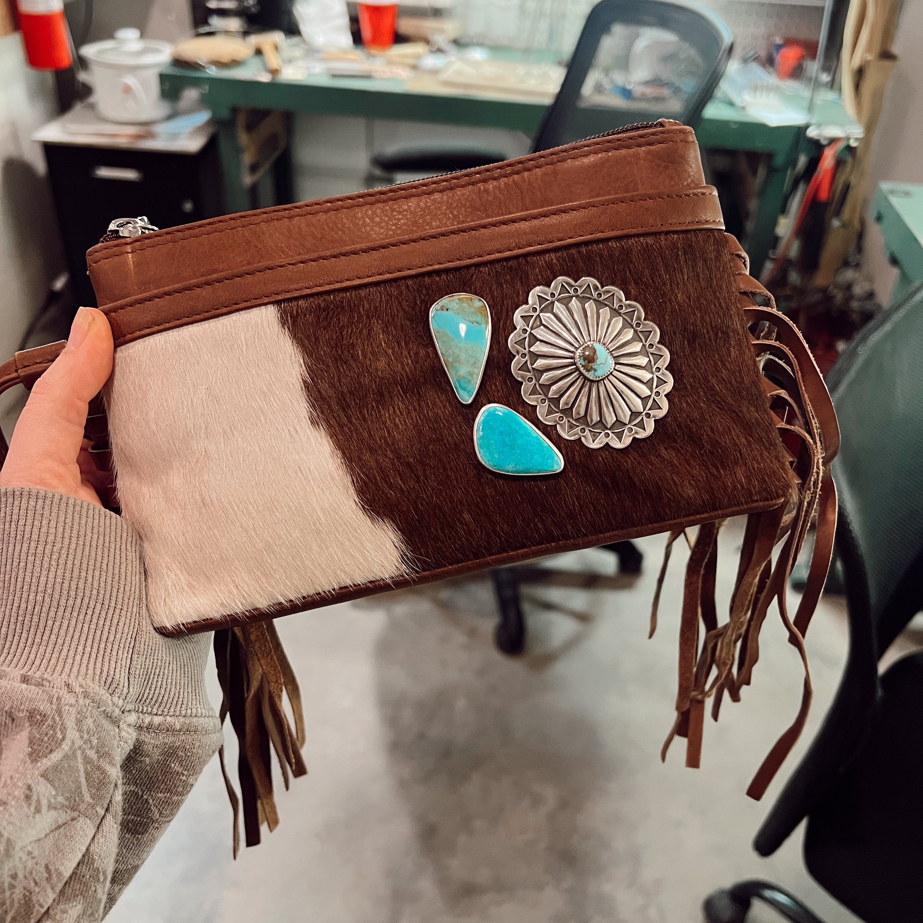 ‘Coyote Creek’ Kingman + Cowhide Wristlet // One of a Kind