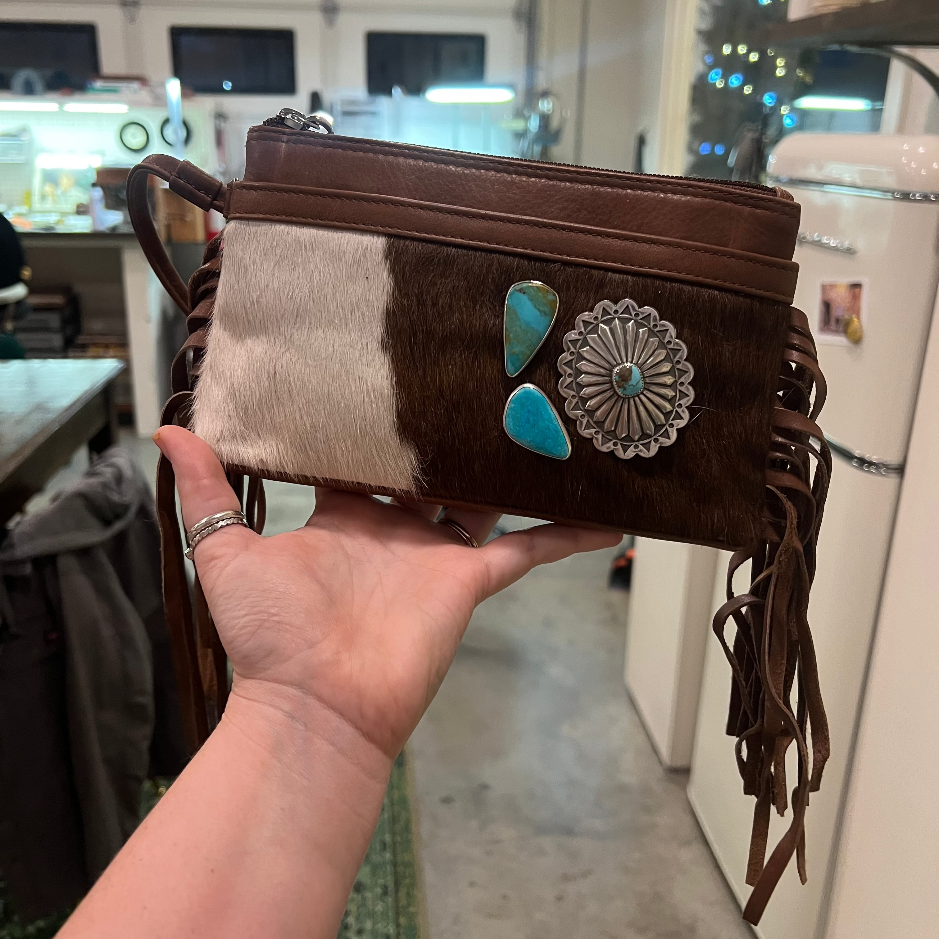 ‘Coyote Creek’ Kingman + Cowhide Wristlet // One of a Kind