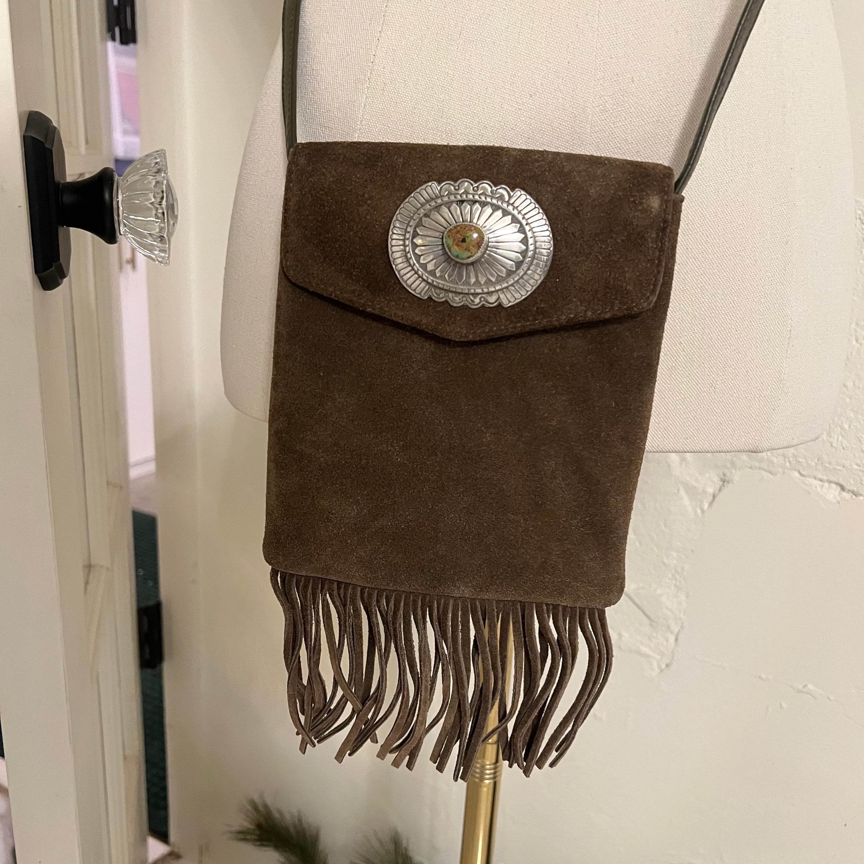 ‘Silver Sage’ Royston Turquoise + Vintage Suede Crossbody // One of a Kind