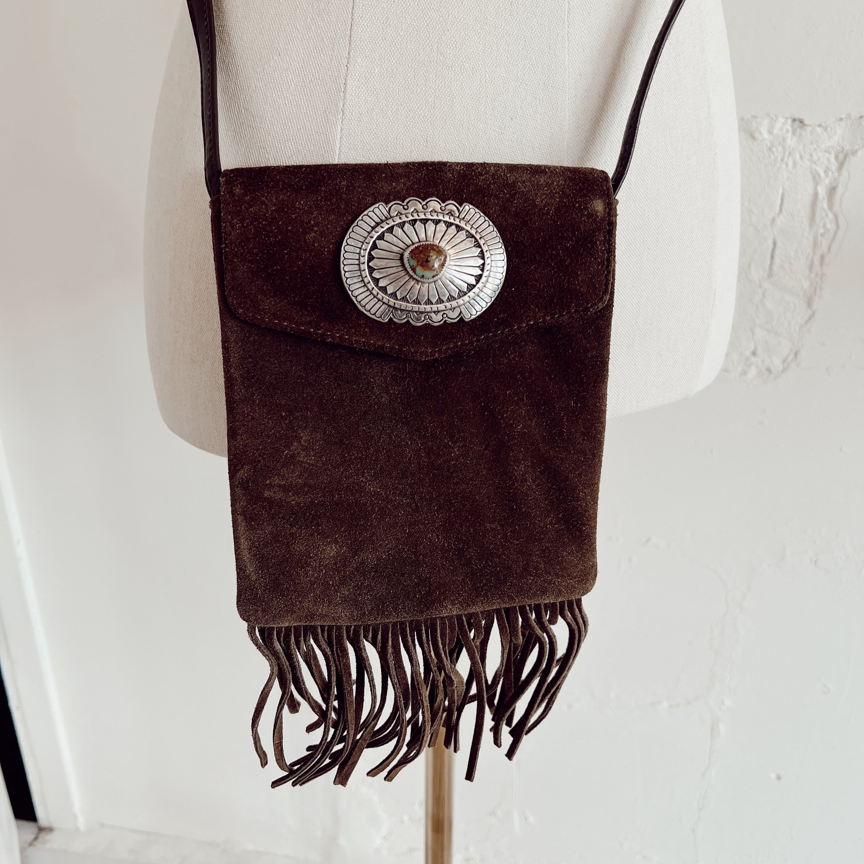 ‘Silver Sage’ Royston Turquoise + Vintage Suede Crossbody // One of a Kind