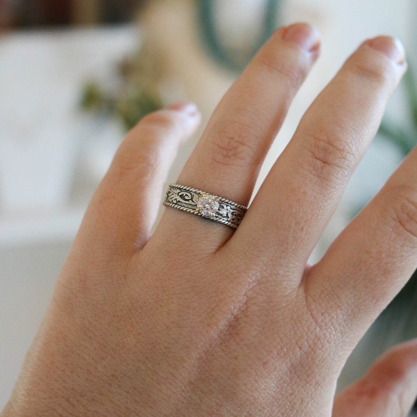 ‘Sorrell' Western Tooled + Diamond Engagement Ring // Made to Order