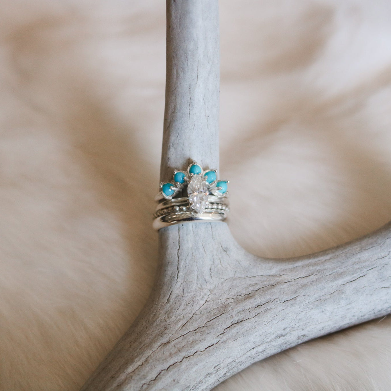'Aurelia' Diamond Engagement + Turquoise Wedding Ring Set // Made to Order