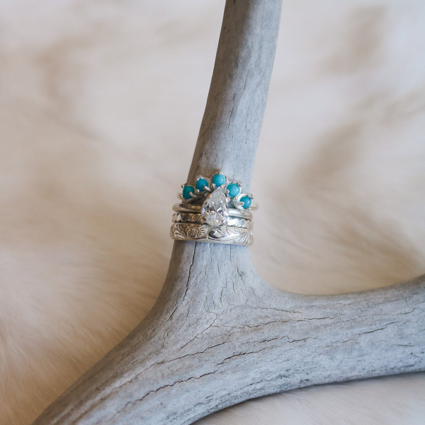 'Amara' Diamond Engagement + Turquoise Wedding Ring Set // Made to Order