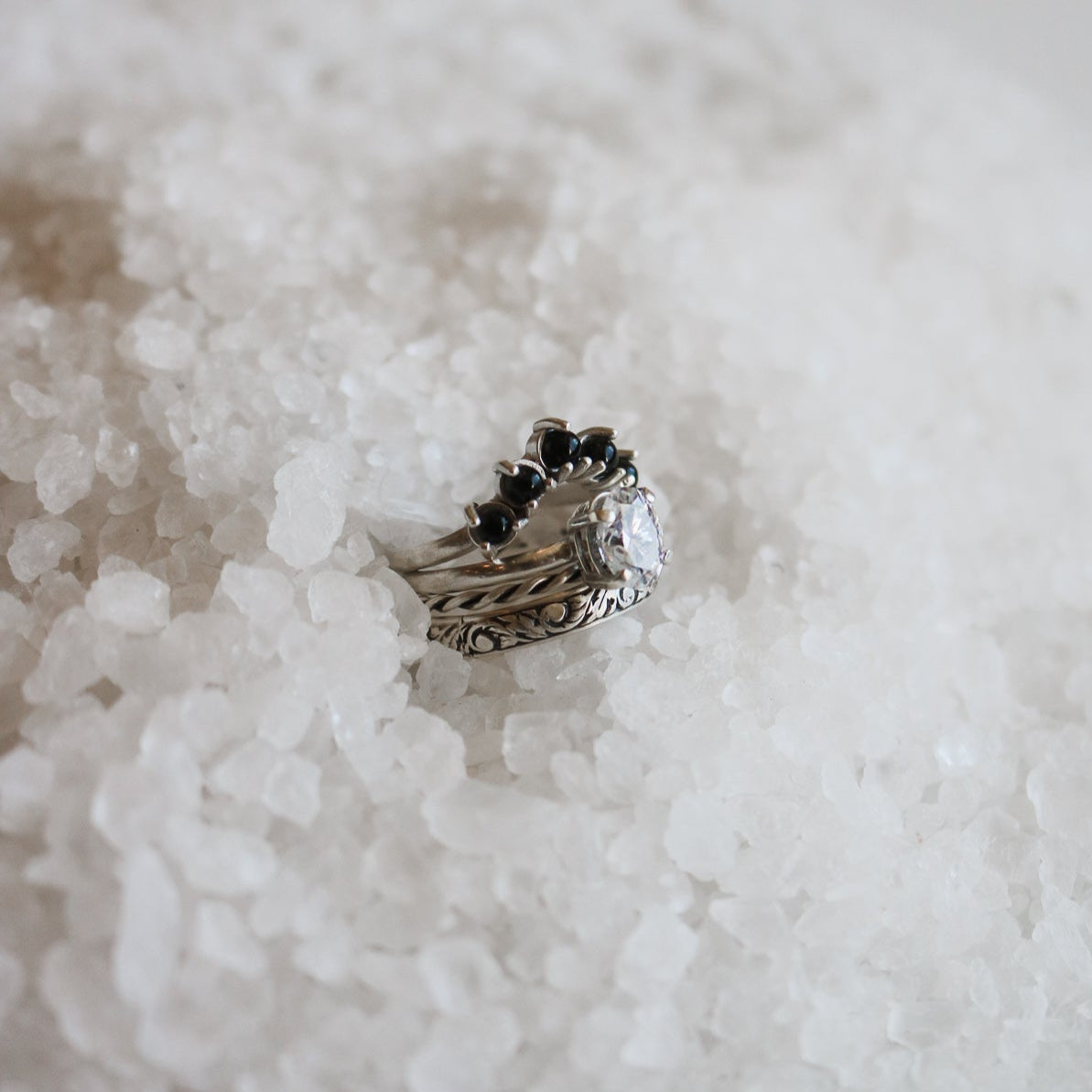 'Serena' Diamond + Onyx Wedding Ring Set // Made to Order