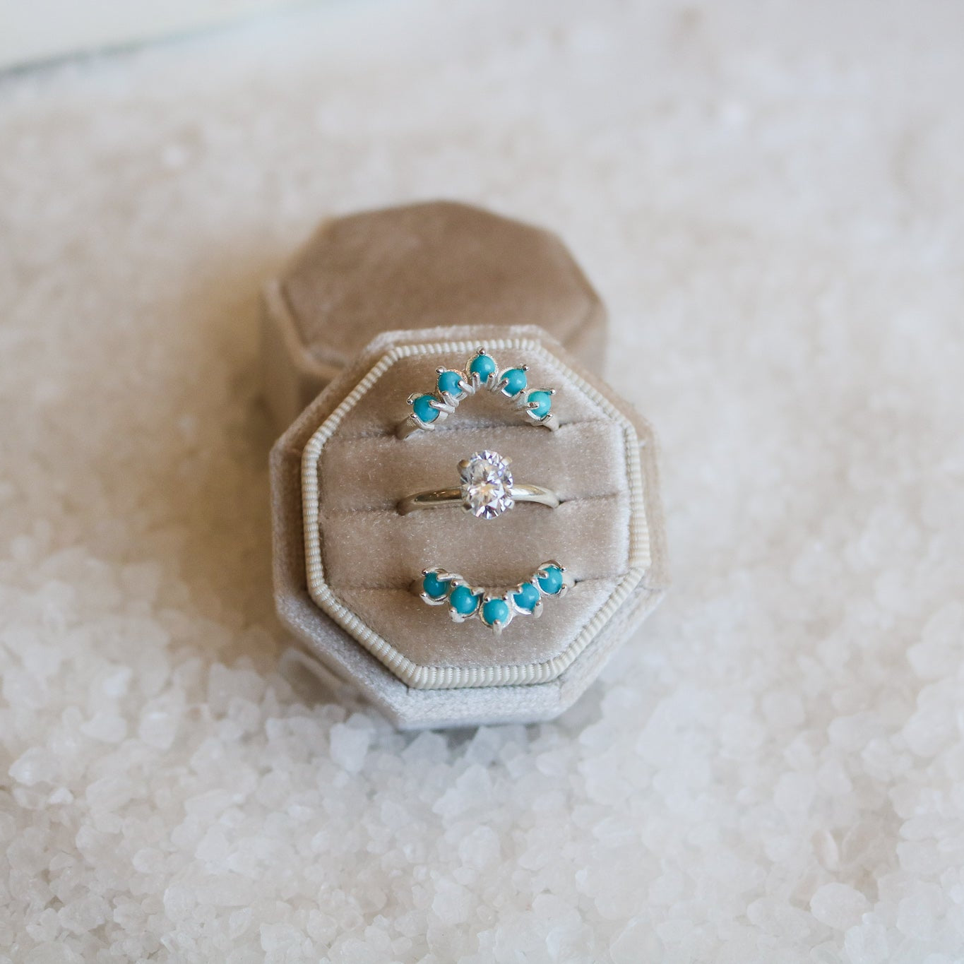'Mae' Diamond + Turquoise Wedding Ring Set // Made to Order