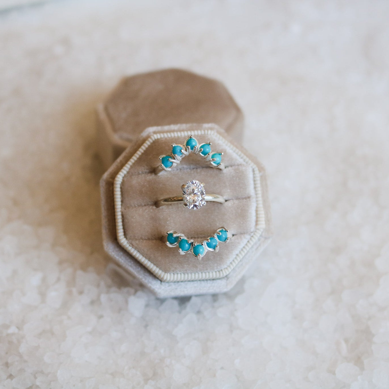'Mae' Diamond + Turquoise Wedding Ring Set // Made to Order