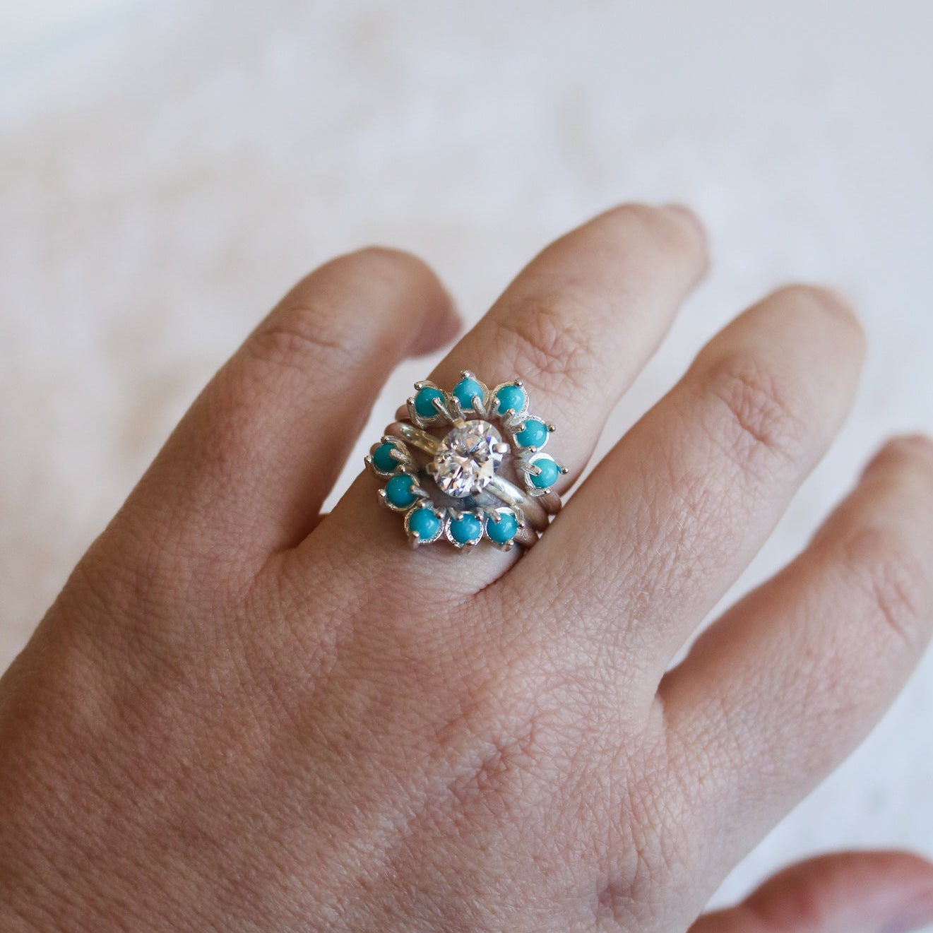 'Mae' Diamond + Turquoise Wedding Ring Set // Made to Order