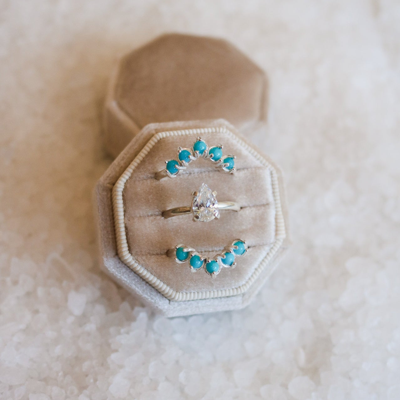 'Camila' Diamond Engagement + Turquoise Wedding Ring Set // Made to Order