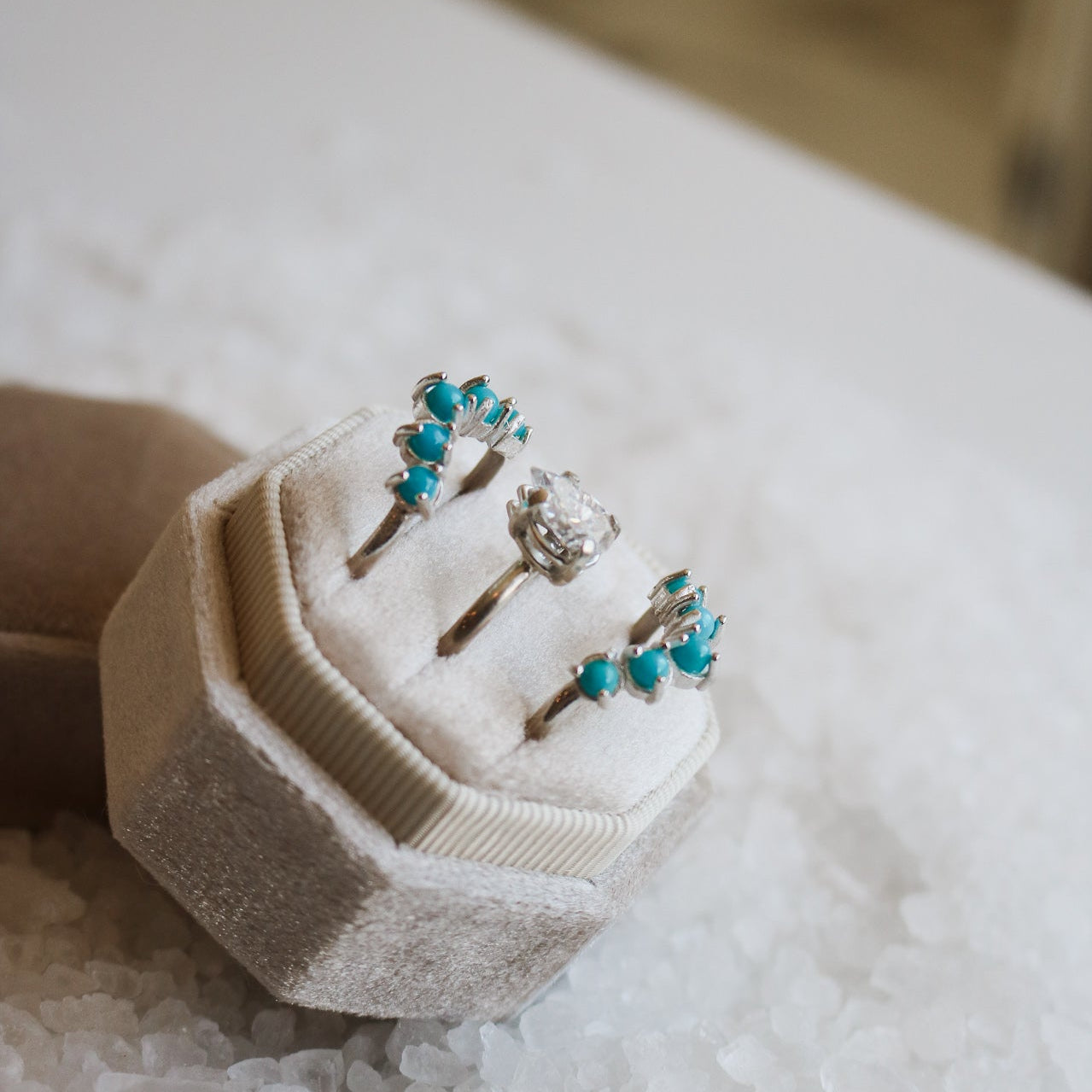 'Camila' Diamond Engagement + Turquoise Wedding Ring Set // Made to Order