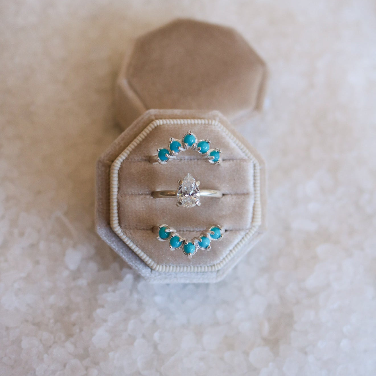 'Camila' Diamond Engagement + Turquoise Wedding Ring Set // Made to Order