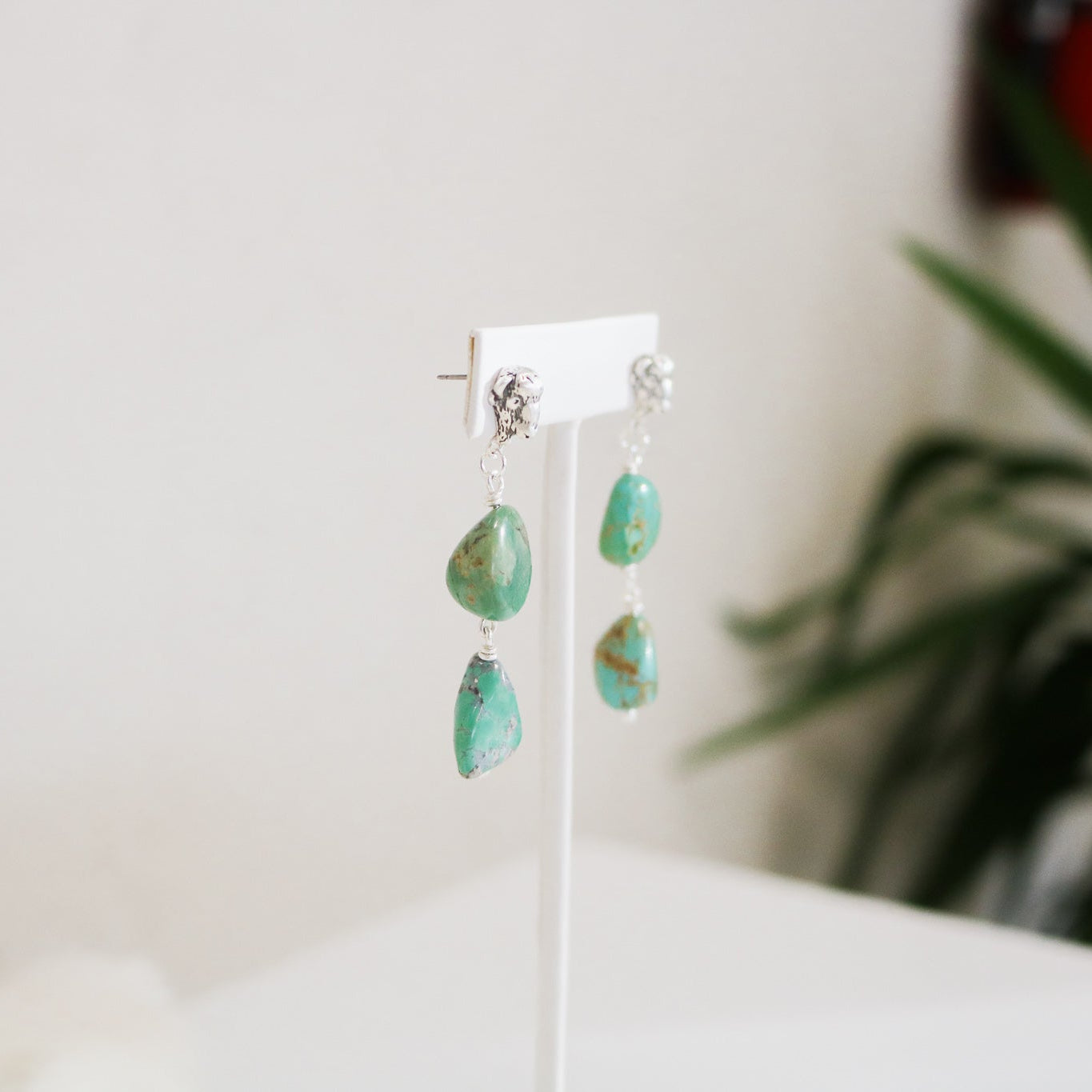 Buffalo Head + American Turquoise Double Drop Earrings // One of a Kind