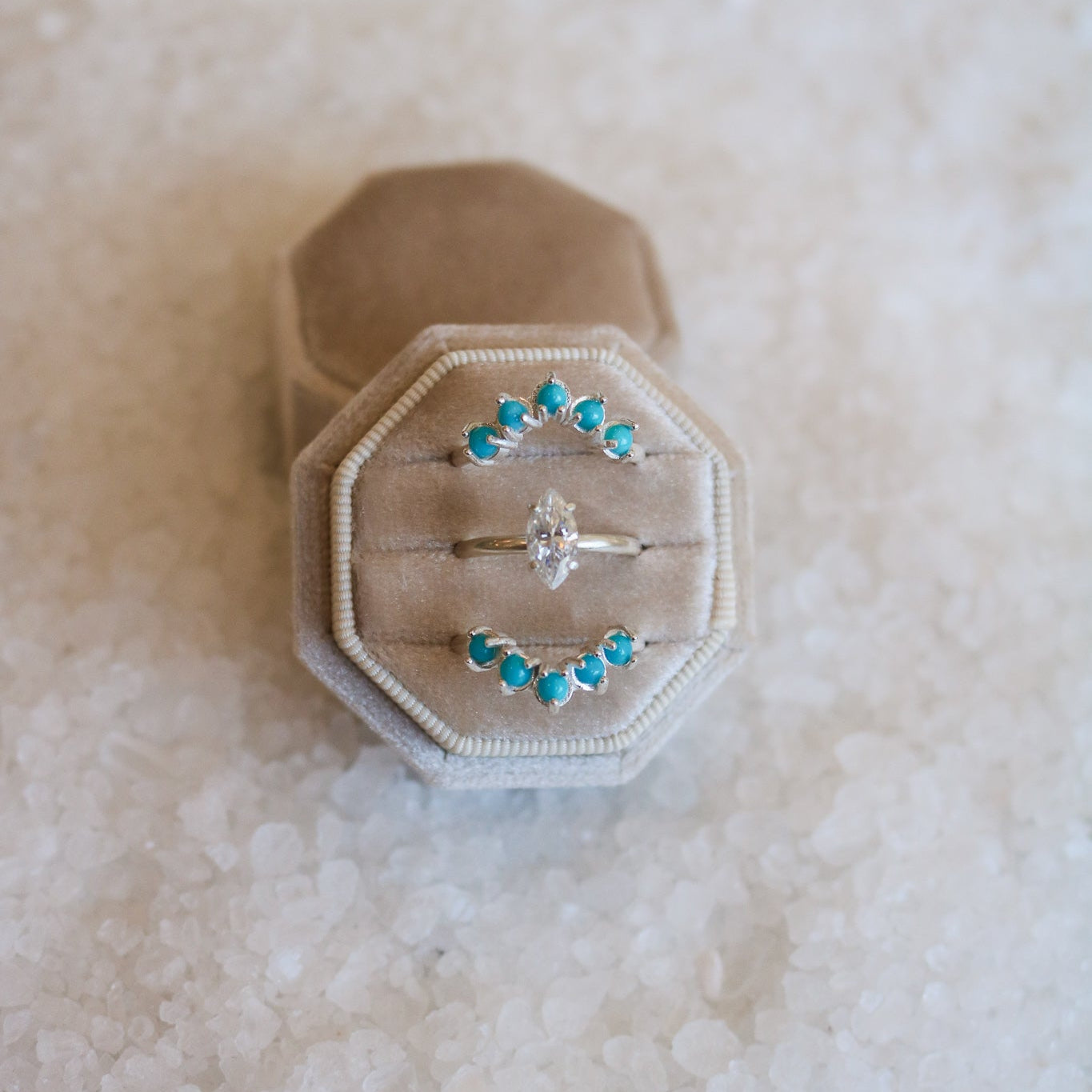 'Madeline' Diamond + Turquoise Wedding Ring Set // Made to Order