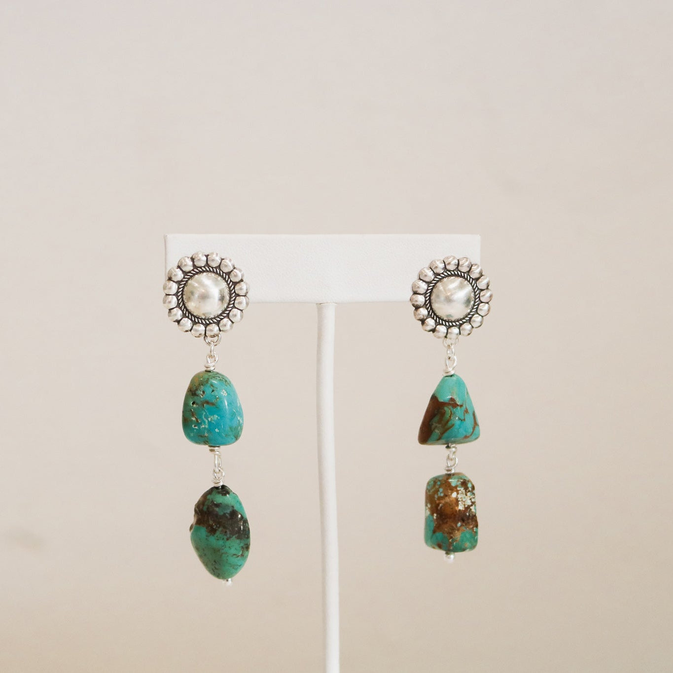Mirror Concho + American Turquoise Double Drop Earrings // One of a Kind