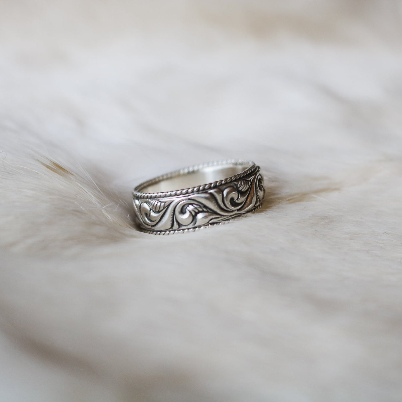 'Oak Ridge' Men's Western Tooled Stacking Ring Band // Made to Order