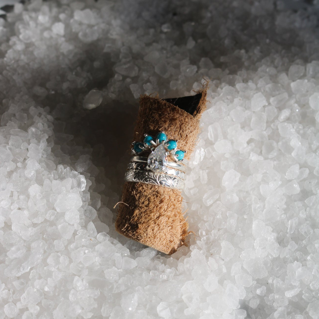 'Amara' Diamond Engagement + Turquoise Wedding Ring Set // Made to Order