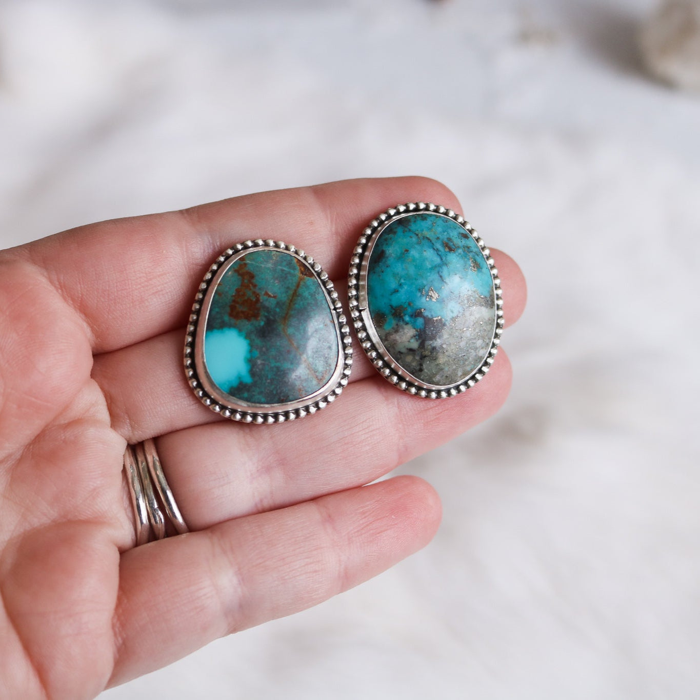 Mismatch Kingman Turquoise Studs // One of a Kind