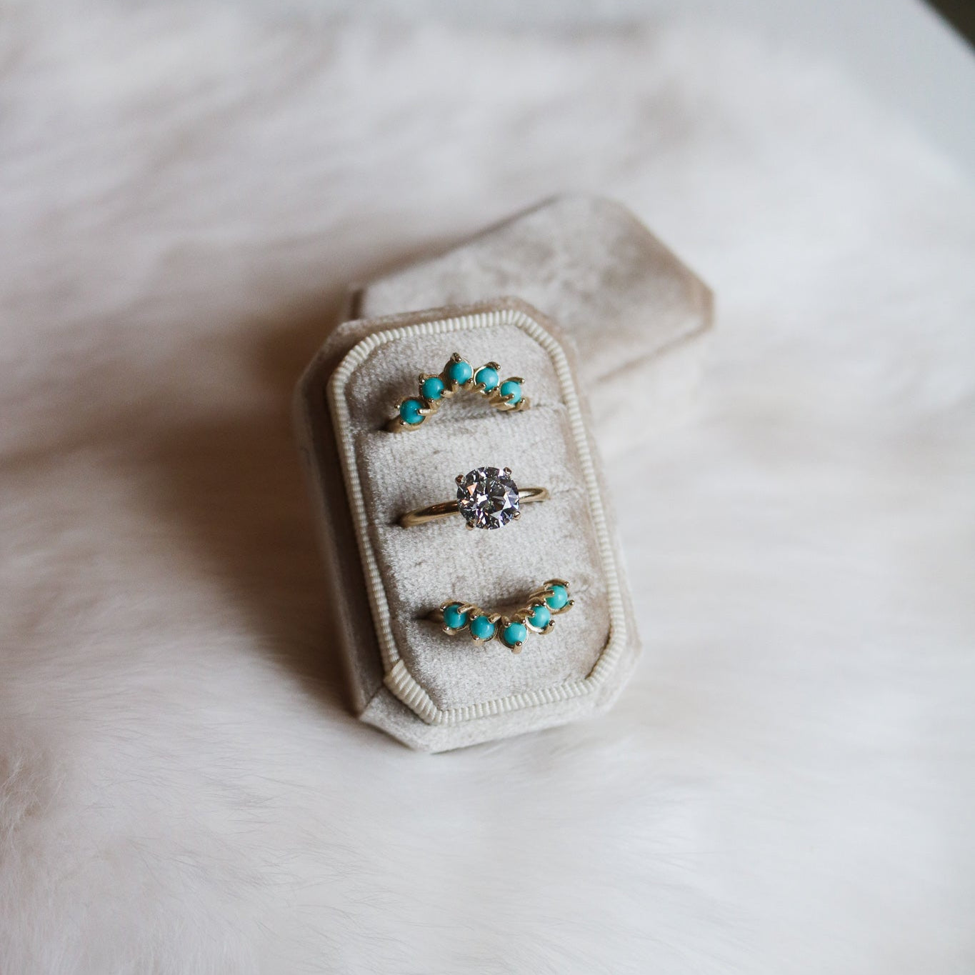 'Mira' Diamond + Turquoise Wedding Ring Set // Made to Order