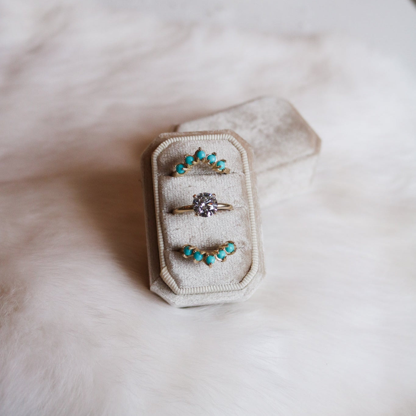 'Mira' Diamond + Turquoise Wedding Ring Set // Made to Order