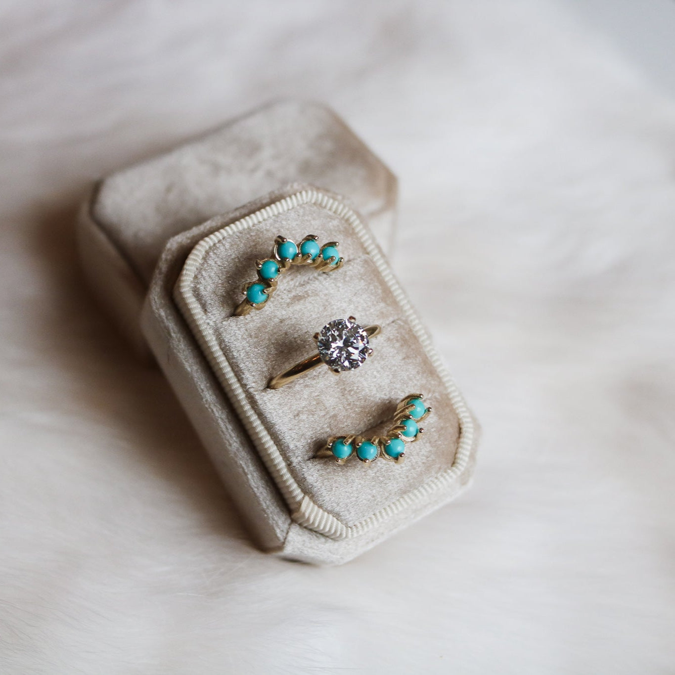 'Mira' Diamond + Turquoise Wedding Ring Set // Made to Order