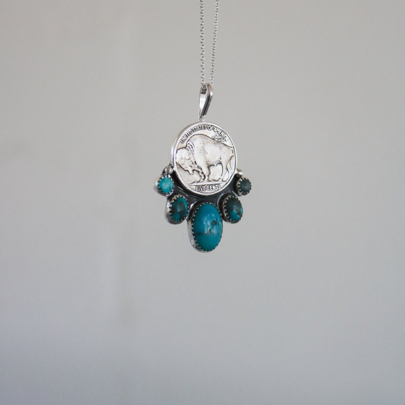Five Tribes Buffalo Nickel Necklace in Turquoise