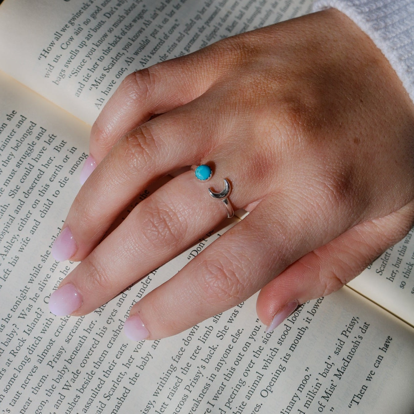 Luna // Adjustable Moon + Turquoise Ring