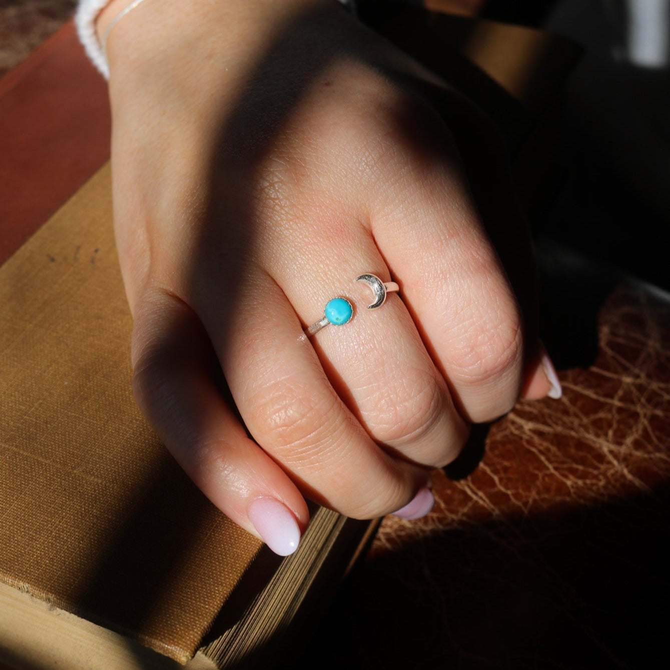 Luna // Adjustable Moon + Turquoise Ring