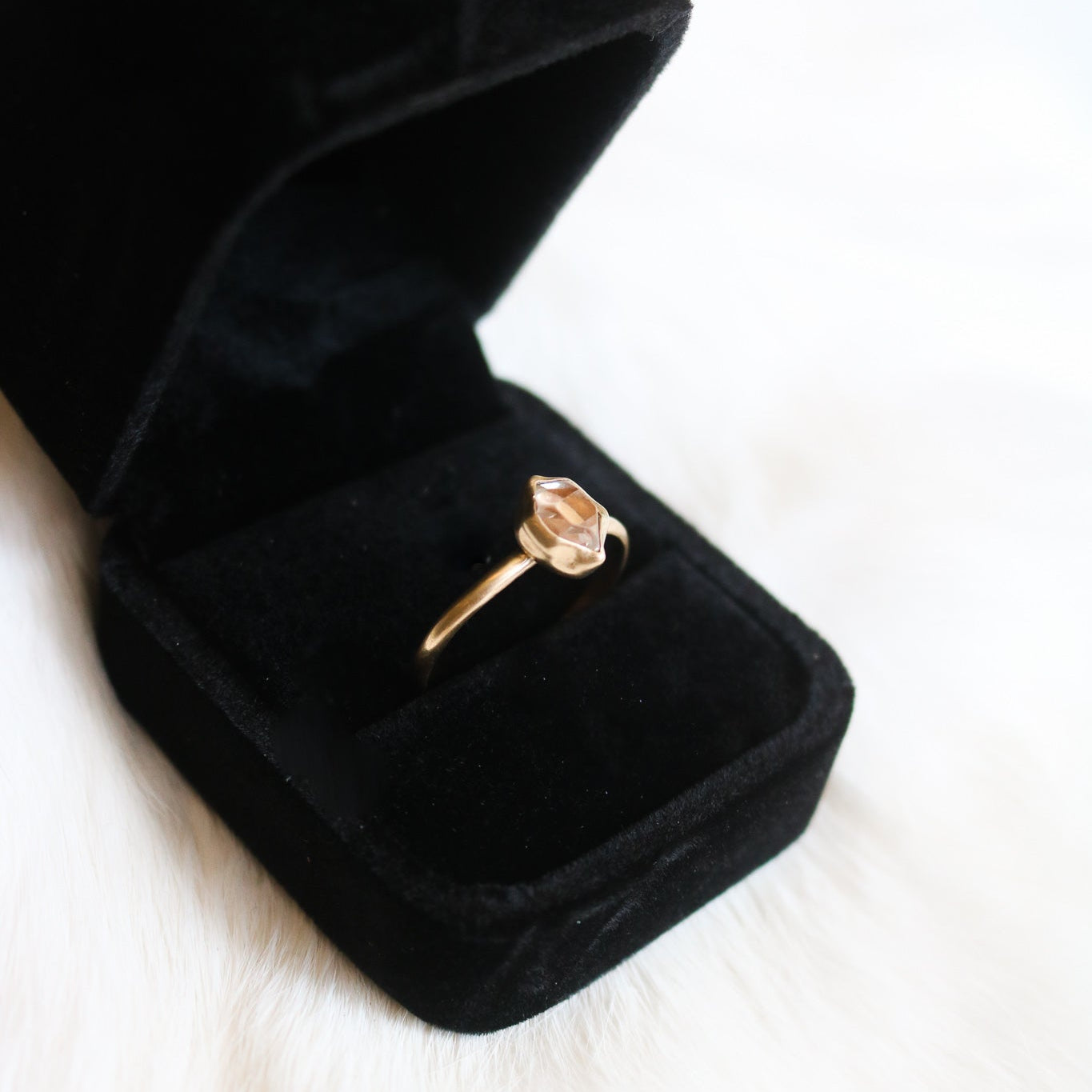 Herkimer Diamond + 14K Yellow Gold Engagement Ring // Made to Order