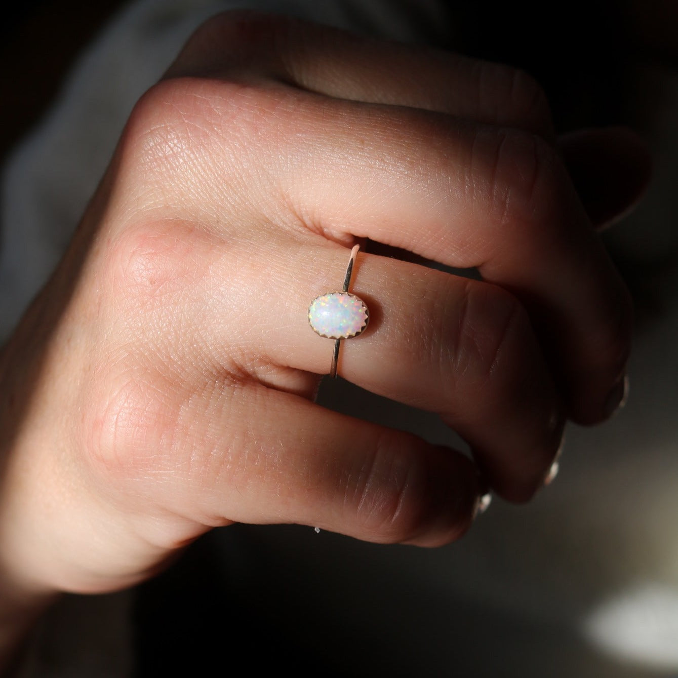 Durango Stacking Ring in White Opal