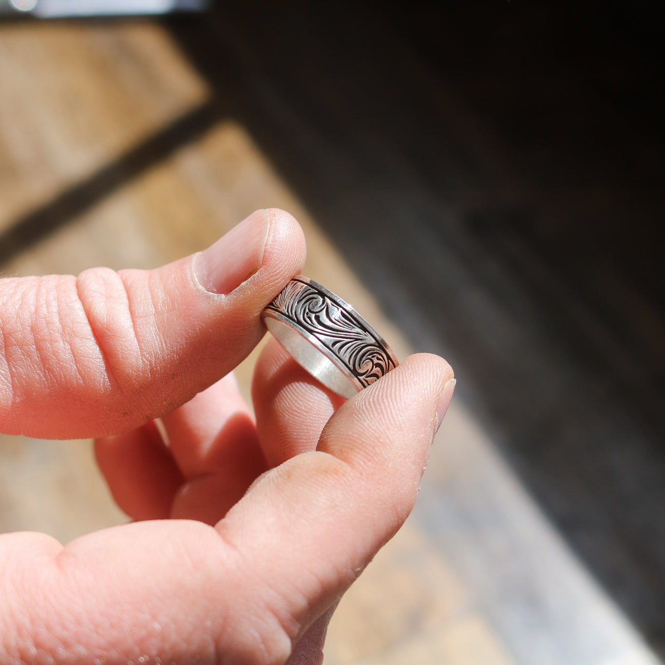 'Black Mesa' Men's Western Tooled Stacking Ring Band // Made to Order