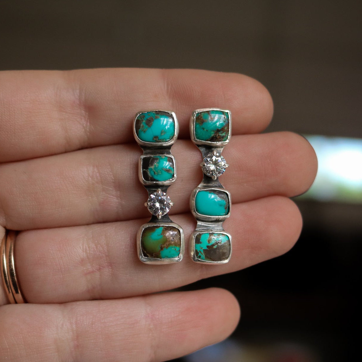 'Dustborn' Turquoise + Diamond Earrings // One of a Kind
