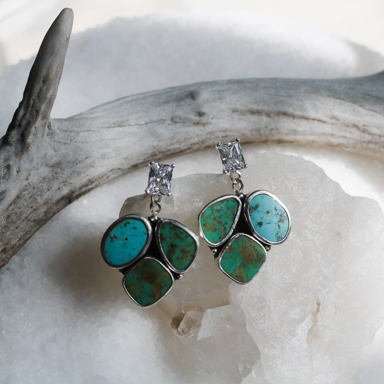 'Wayfarer' Turquoise + Diamond Earrings // One of a Kind