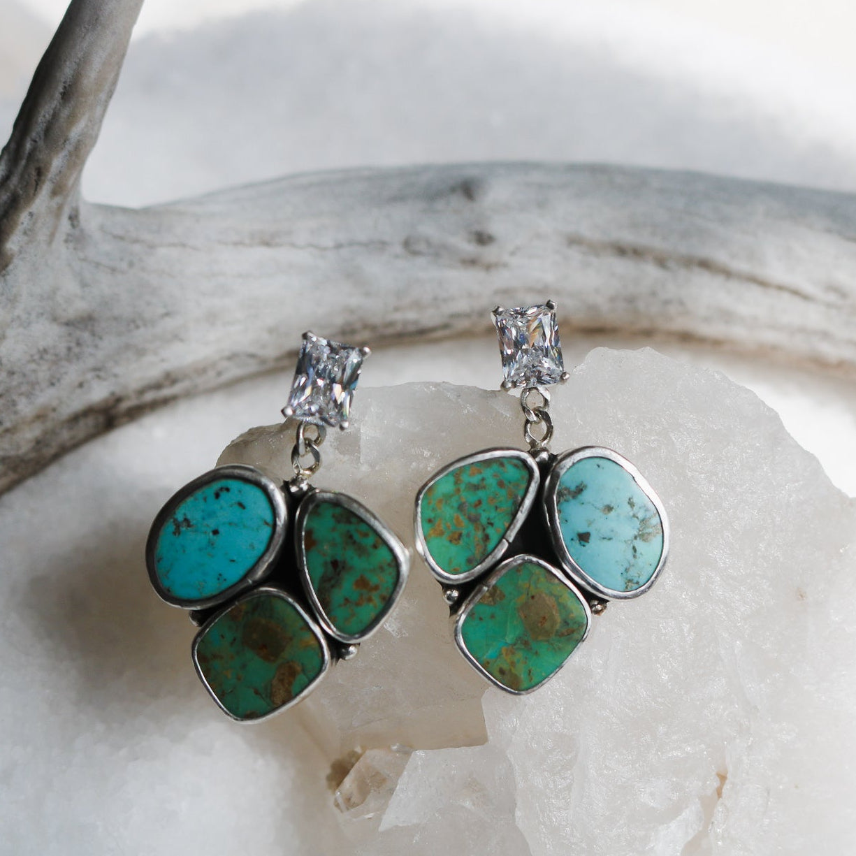 'Wayfarer' Turquoise + Diamond Earrings // One of a Kind