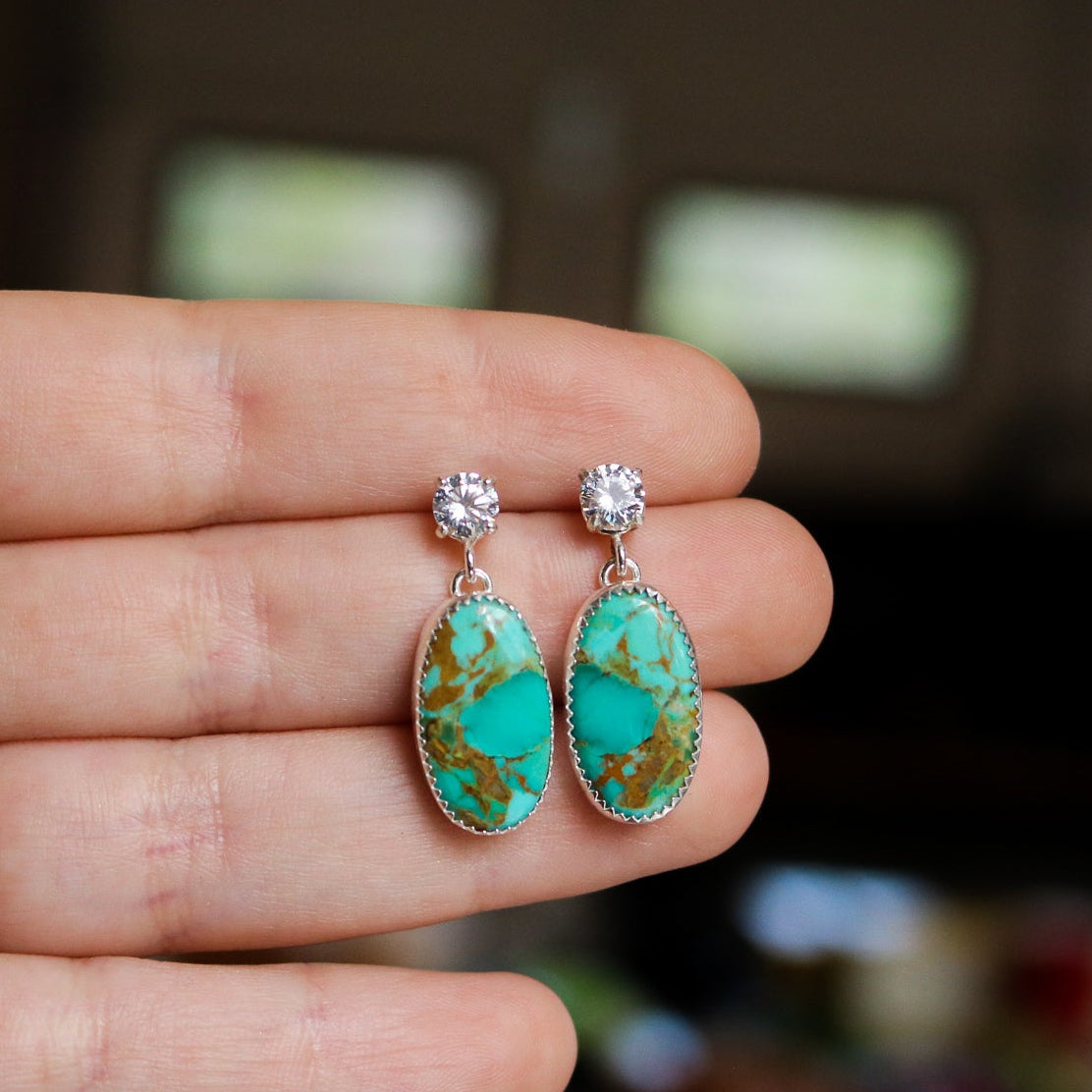 'Landfall' Turquoise + Diamond Earrings // One of a Kind