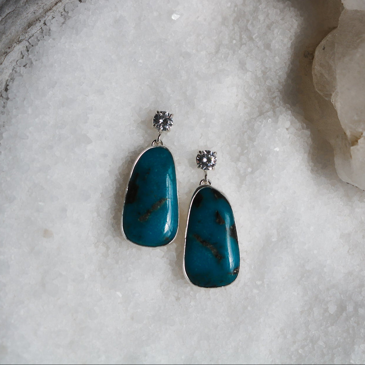'Moontide' Turquoise + Diamond Earrings // One of a Kind
