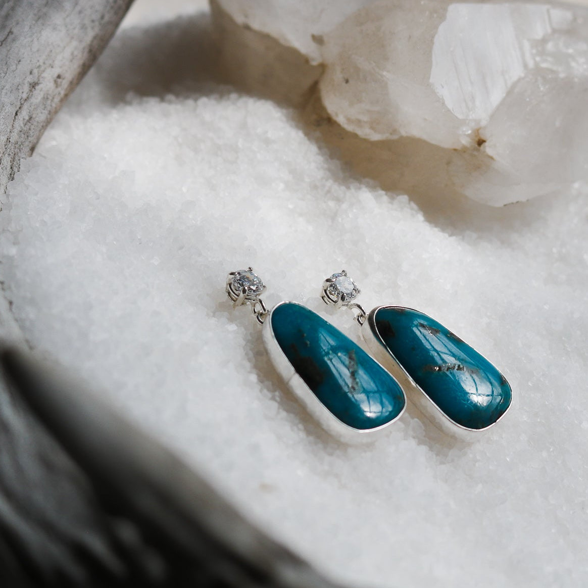 'Moontide' Turquoise + Diamond Earrings // One of a Kind