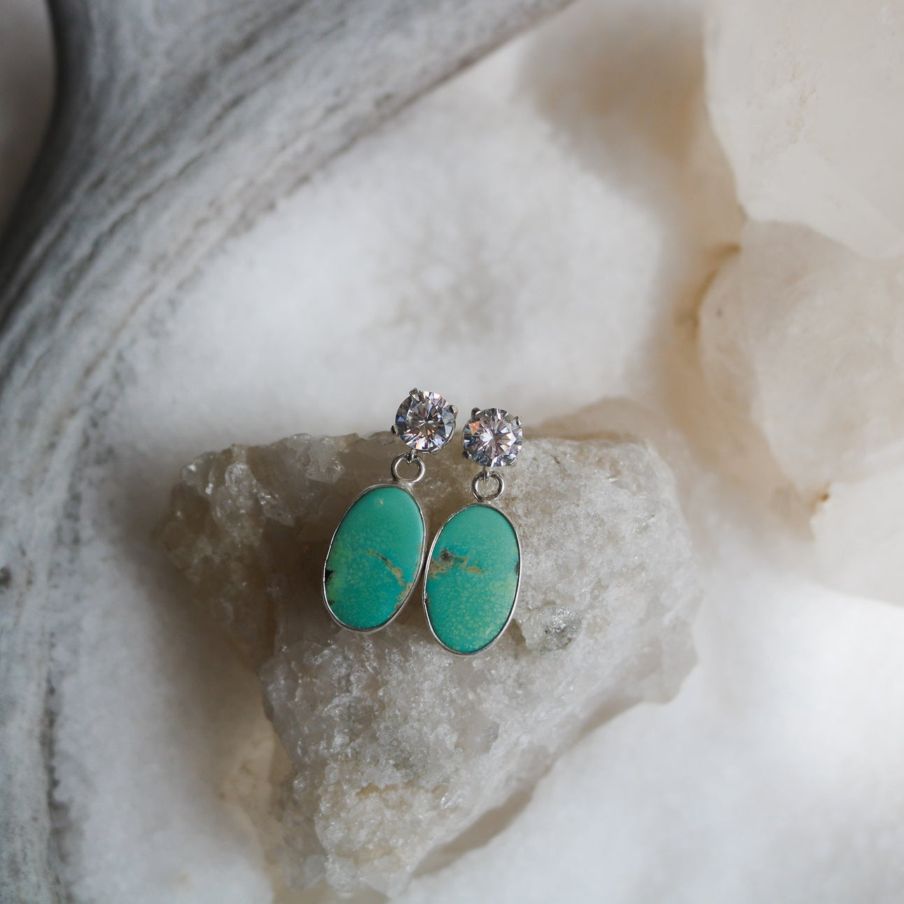 'Marlowe' Turquoise + Diamond Earrings // One of a Kind
