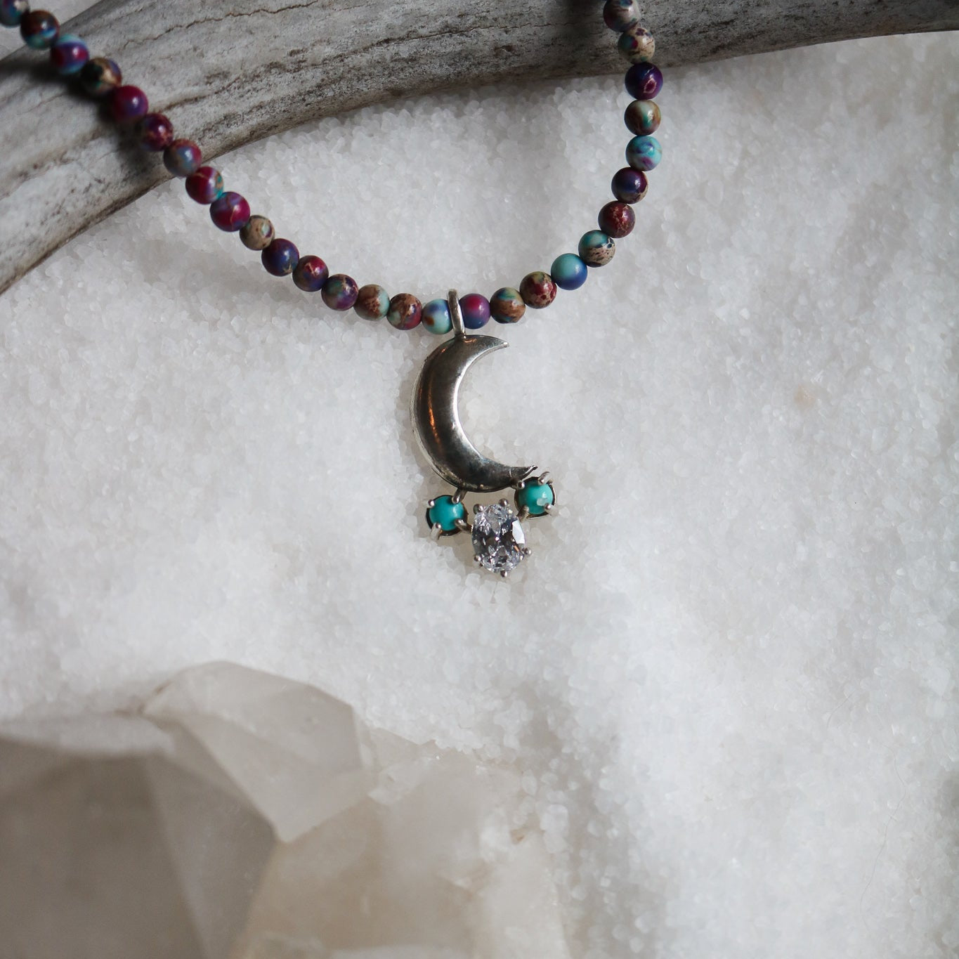 'Moonrise' Turquoise + Diamond Necklace // One of a Kind