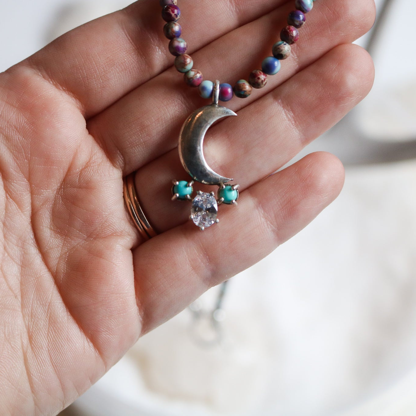 'Moonrise' Turquoise + Diamond Necklace // One of a Kind