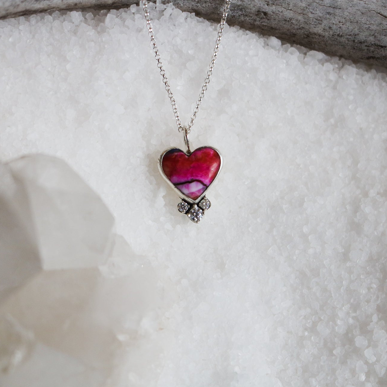 'Verona' Pink Dahlia & Diamond Necklace // One of a Kind