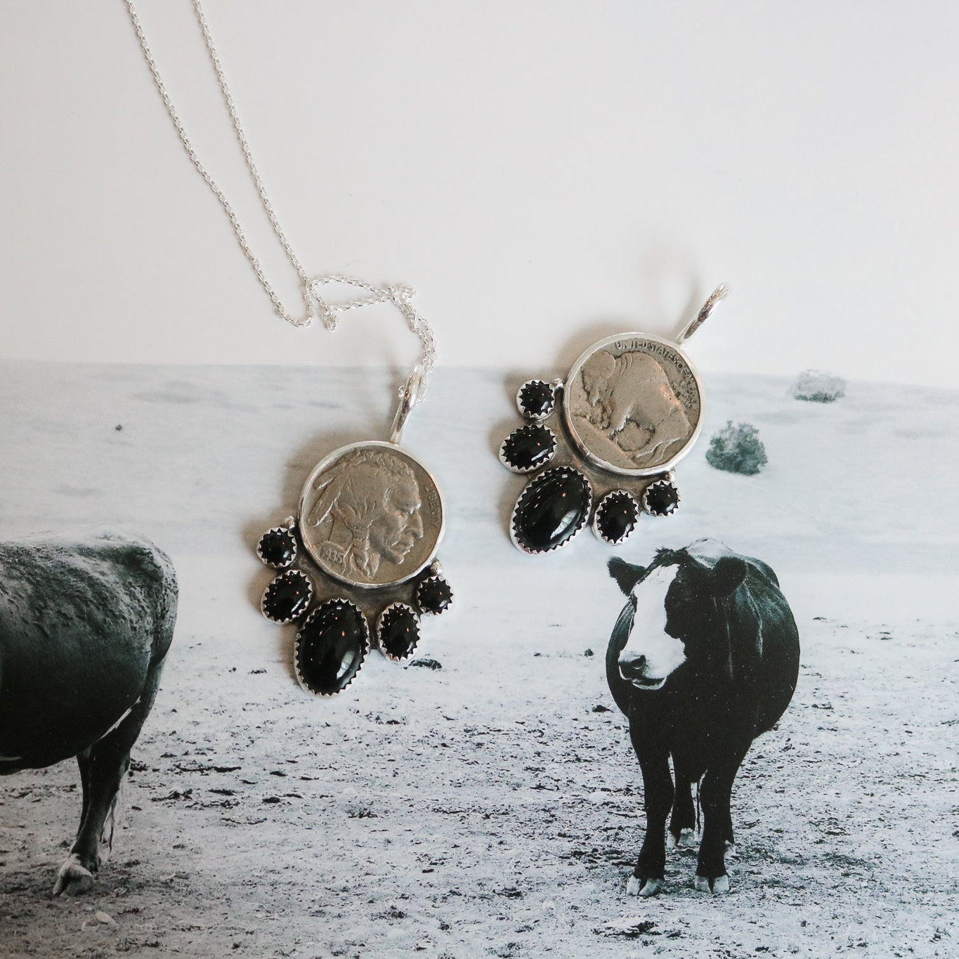 Five Tribes Buffalo Nickel Necklace in Black Onyx
