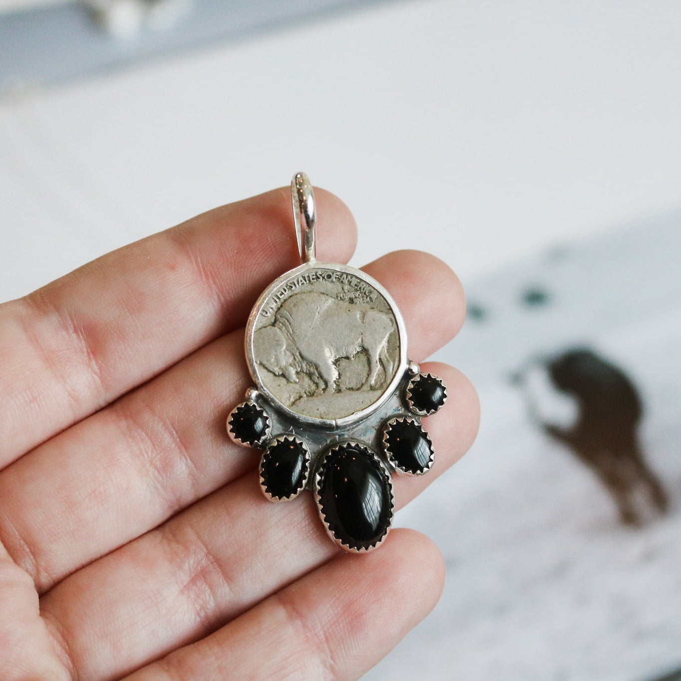 Five Tribes Buffalo Nickel Necklace in Black Onyx