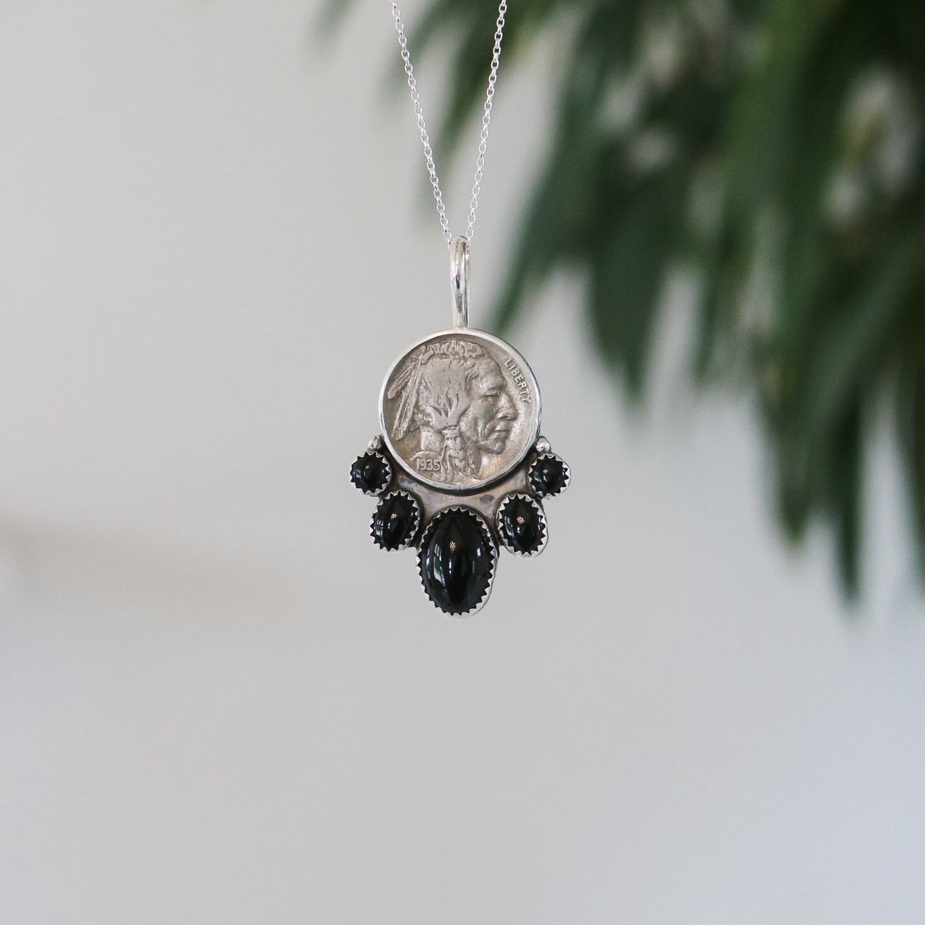 Five Tribes Buffalo Nickel Necklace in Black Onyx
