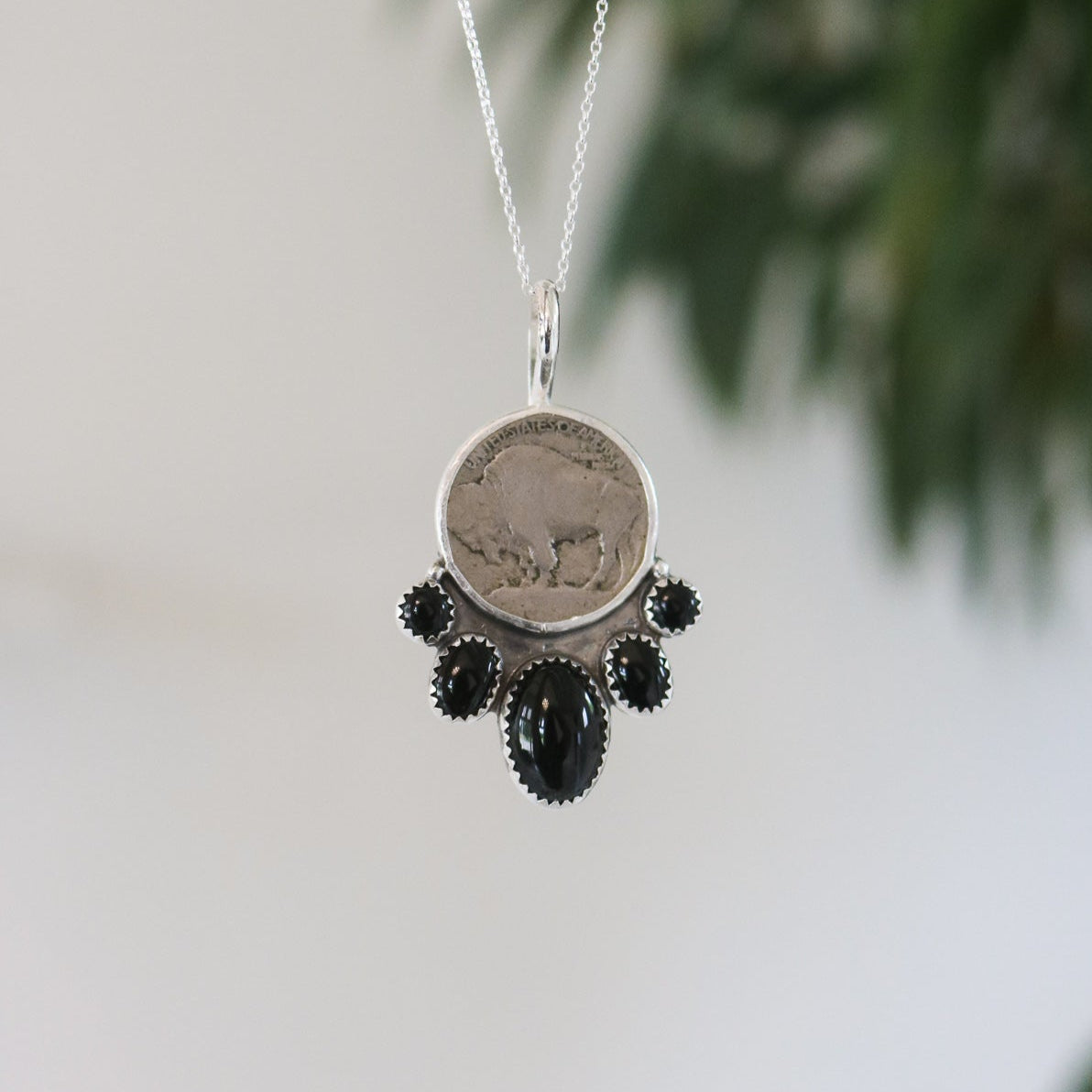 Five Tribes Buffalo Nickel Necklace in Black Onyx