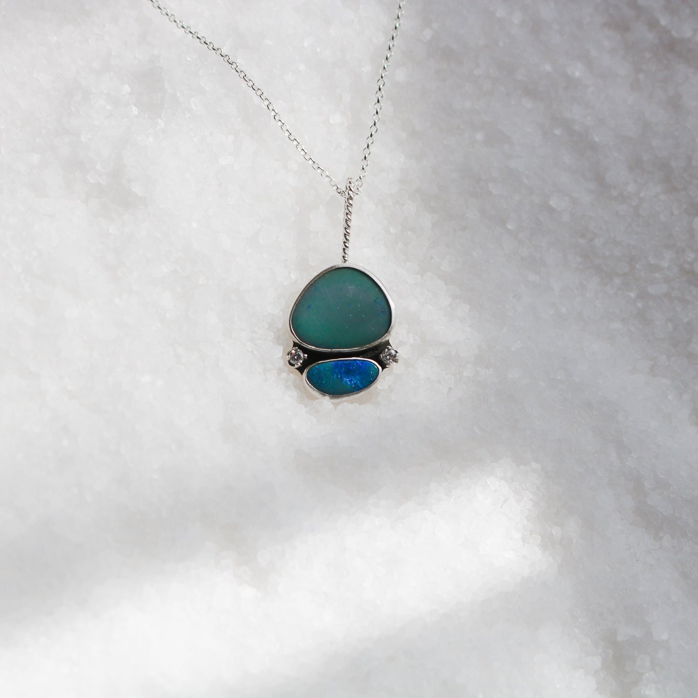 'Azure' Australian Opal & Diamond Necklace // One of a Kind
