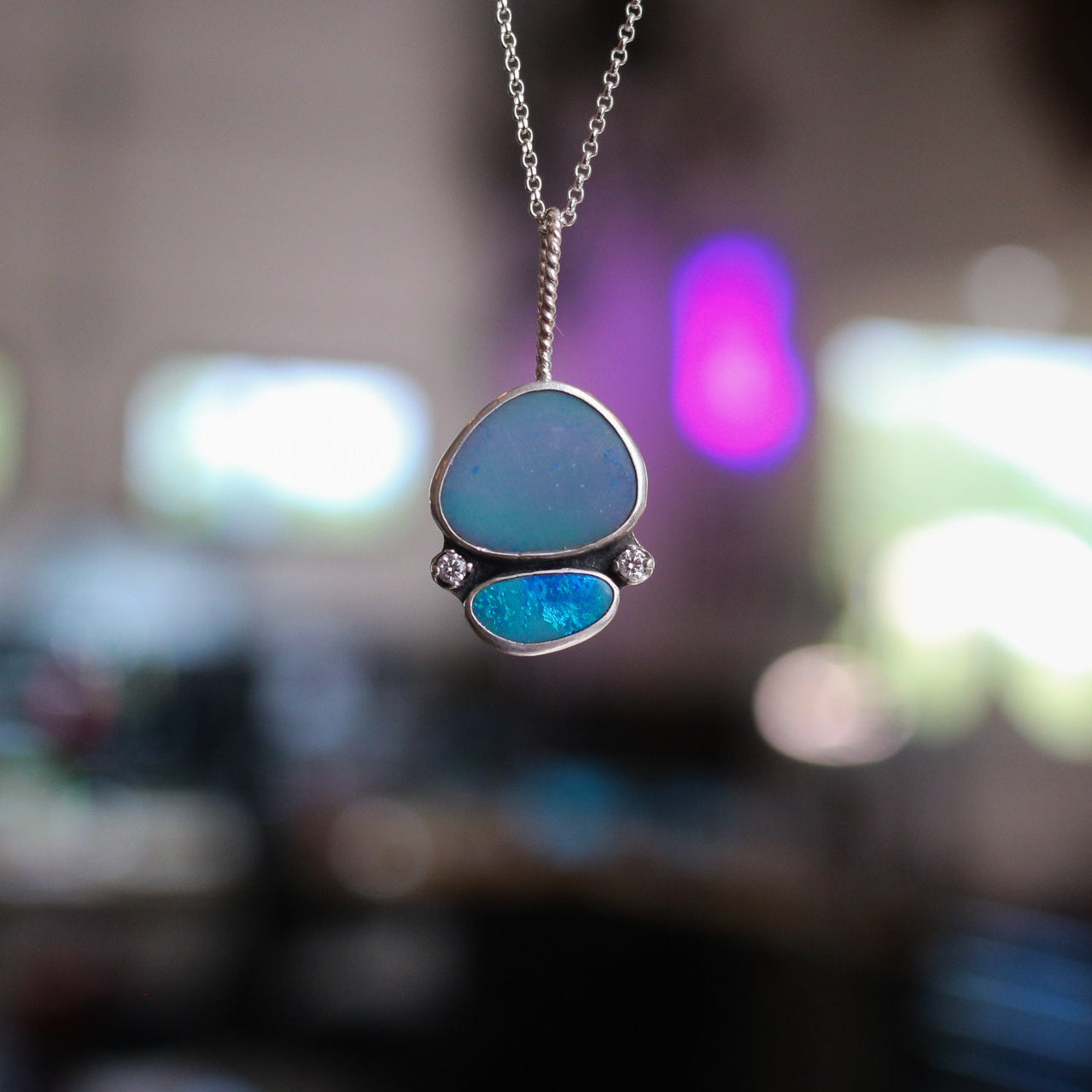 'Azure' Australian Opal & Diamond Necklace // One of a Kind