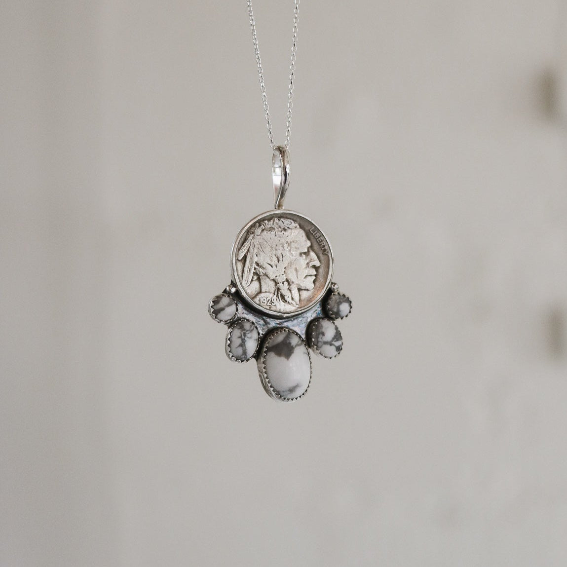 Five Tribes Buffalo Nickel Necklace in 'White Buffalo' Howlite