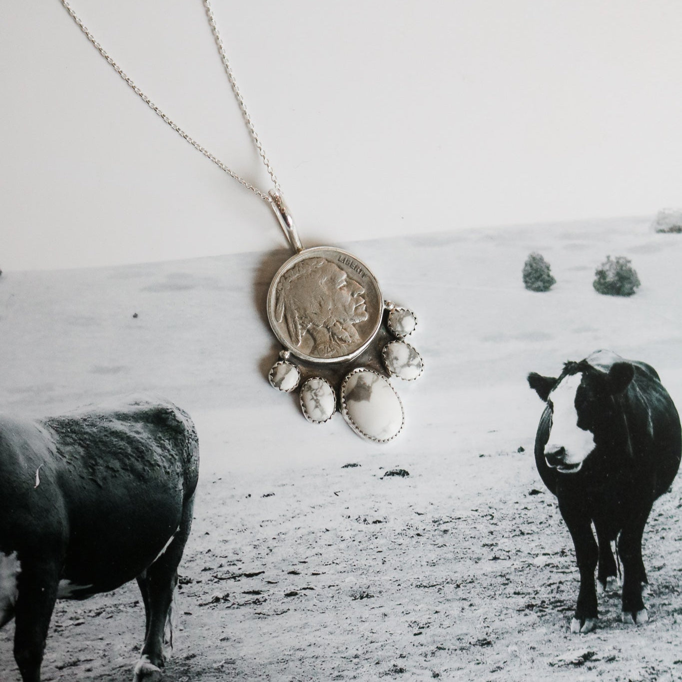 Five Tribes Buffalo Nickel Necklace in 'White Buffalo' Howlite